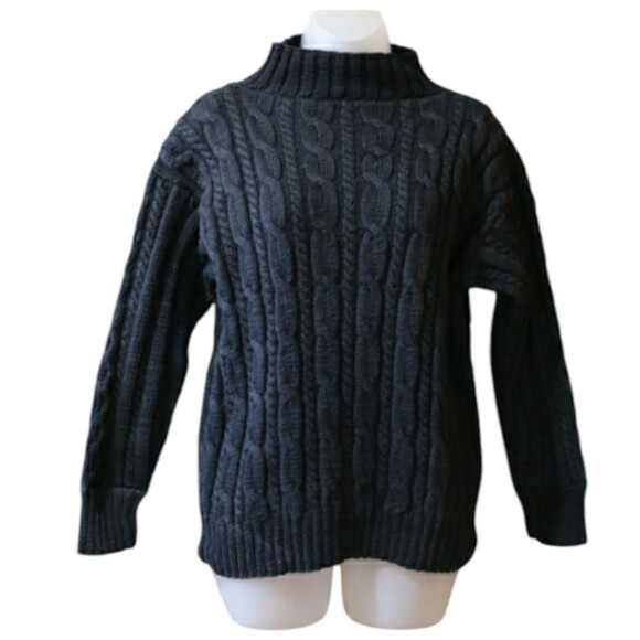 Vintage Chunky Heavy Cable Knit Black Sweater LG - Picture 1 of 11